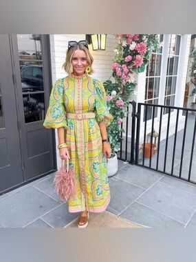 Zimmermann Pink, Lime & Blue Paisley Button-Down Maxi Dress